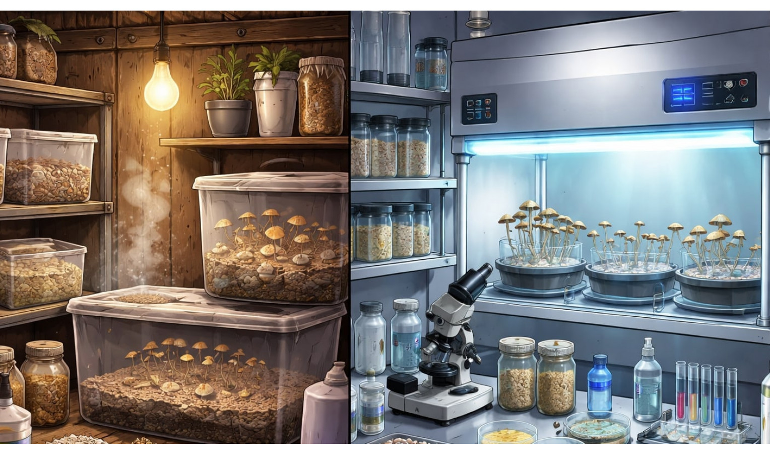 Сравнение любительских и лабораторных методов гровинга псилоцибиновых грибов