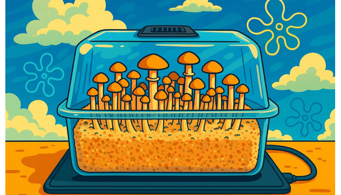 Growing psilocybin mushrooms in a propagator with a heating mat